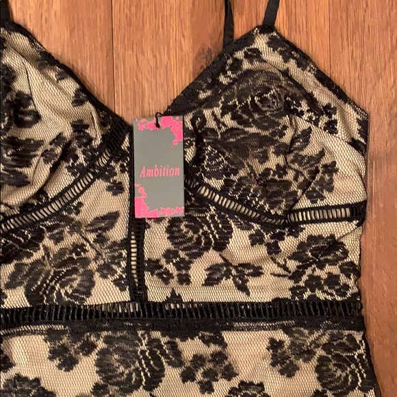 NEW black lace over tan dress - Picture 5 of 5